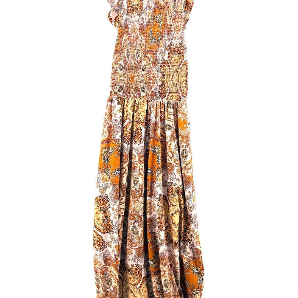 Code X Mode Smocked Paisley Midi Dress Lined Sleeveless Pockets Colorful Small